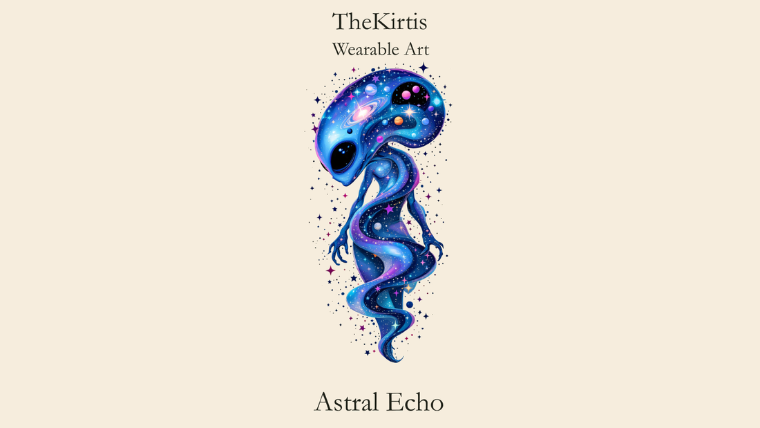 Astral Echo design by TheKirtis featuring a cosmic being filled with a galaxy, planets, and stars.