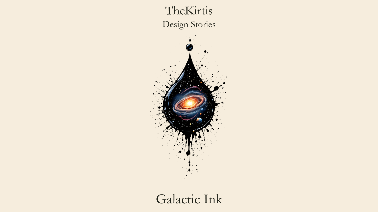 Galactic Ink Design Stories cover by TheKirtis, featuring a luminous galaxy, stars and planets within a black ink splash.