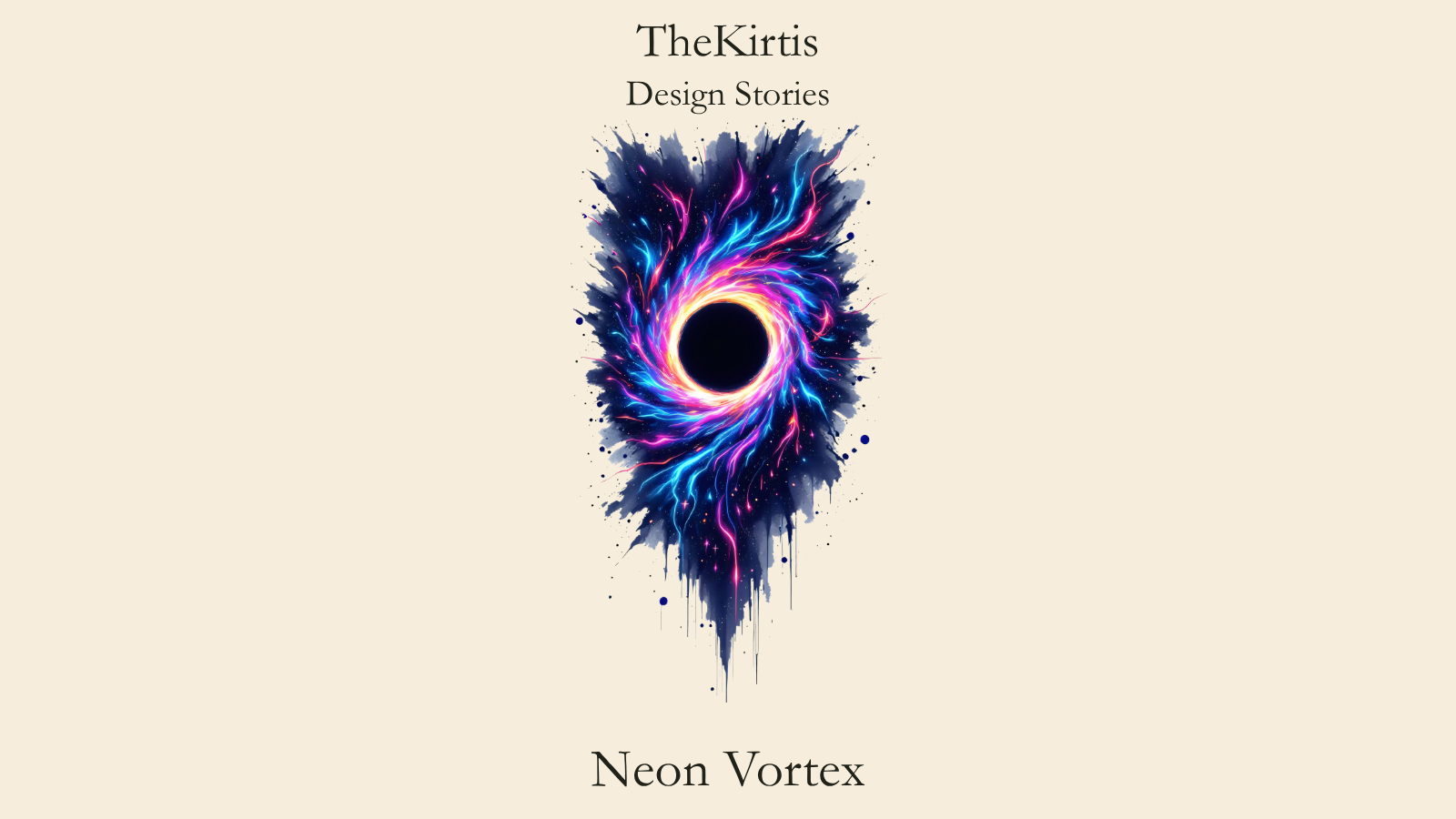 Neon Vortex Design Stories cover by TheKirtis, featuring blue, pink and violet light swirling around a dark circular centre.