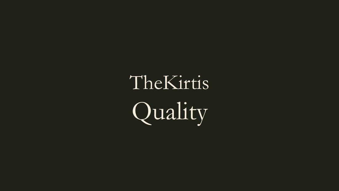 Minimal editorial artwork by TheKirtis featuring the word "Quality" on a dark background.