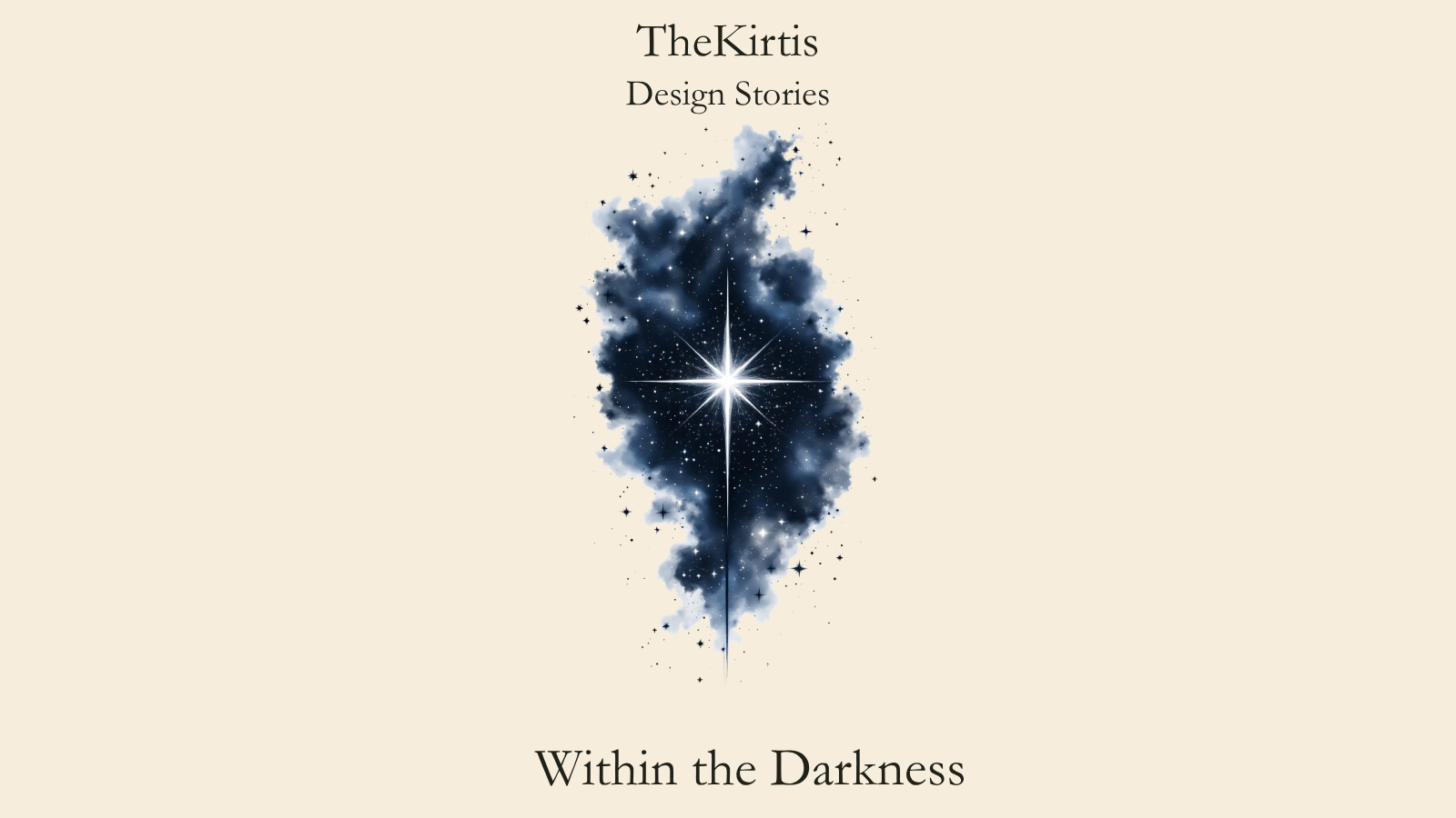 Within the Darkness Design Stories cover by TheKirtis, featuring a brilliant white star shining within dark blue cosmic clouds.