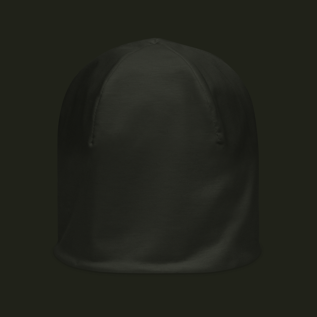 Dornavyn unisex beanie in a deep charcoal tone, shown from the front with a clean, minimal silhouette.