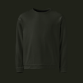 Front view of the Dornavyn recycled unisex sweatshirt in deep olive charcoal with a crew neck, long sleeves and ribbed cuffs and hem.