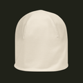 Elqavyn unisex beanie in a soft warm cream tone, shown from the front with a clean, minimal silhouette.