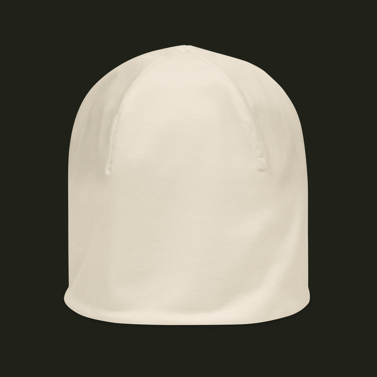 Elqavyn unisex beanie in a soft warm cream tone, shown from the front with a clean, minimal silhouette.