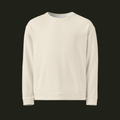 Front view of the Elqavyn recycled unisex sweatshirt in a warm ivory tone with a crew neck, long sleeves and ribbed cuffs and hem.