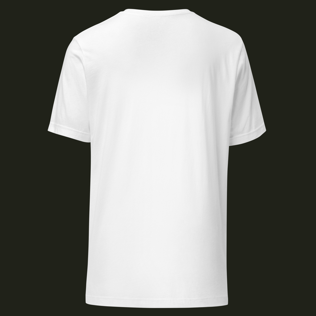 Back view of the white Galactic Ink unisex t-shirt with a plain back.