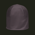 Myrqalen unisex beanie in a muted mauve taupe tone, shown from the front with a clean, minimal silhouette.