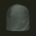 Nalqevyn unisex beanie in a muted olive grey tone, shown from the front with a clean, minimal silhouette.