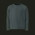 Front view of the Orenvyr recycled unisex sweatshirt in deep muted teal with a crew neck, long sleeves and ribbed cuffs and hem.