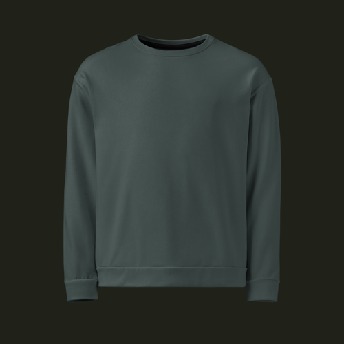 Front view of the Orenvyr recycled unisex sweatshirt in deep muted teal with a crew neck, long sleeves and ribbed cuffs and hem.