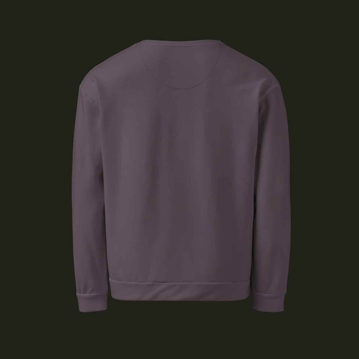 Back view of the Sermavyn recycled unisex sweatshirt in a muted plum-grey tone with long sleeves and a ribbed hem.