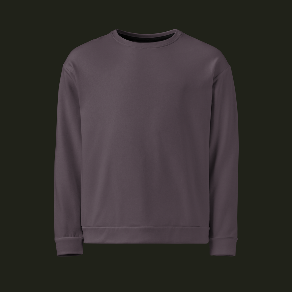Front view of the Sermavyn recycled unisex sweatshirt in a muted plum-grey tone with a crew neck, long sleeves and ribbed cuffs and hem.