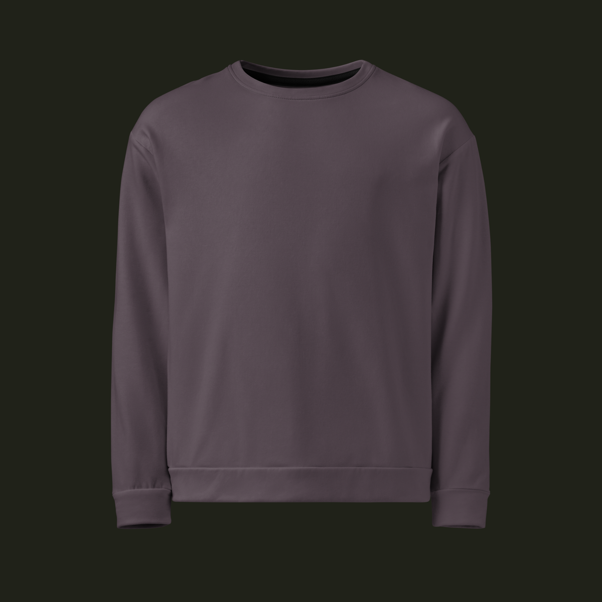 Front view of the Sermavyn recycled unisex sweatshirt in a muted plum-grey tone with a crew neck, long sleeves and ribbed cuffs and hem.