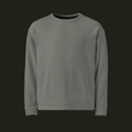 Front view of the Talyvess recycled unisex sweatshirt in a soft olive-grey tone with a crew neck, long sleeves and ribbed cuffs and hem.