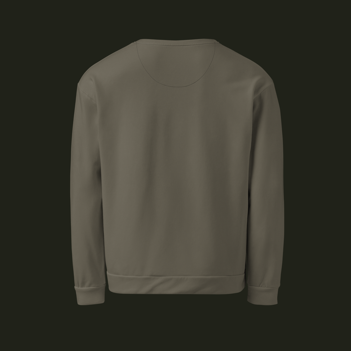 Back view of the Tauraveth recycled unisex sweatshirt in a muted taupe-grey tone with long sleeves and a ribbed hem.
