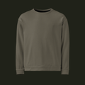 Front view of the Tauraveth recycled unisex sweatshirt in a muted taupe-grey tone with a crew neck, long sleeves and ribbed cuffs and hem.