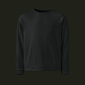 Front view of the Velisqen recycled unisex sweatshirt in a near-black charcoal tone with a crew neck, long sleeves and ribbed cuffs and hem.